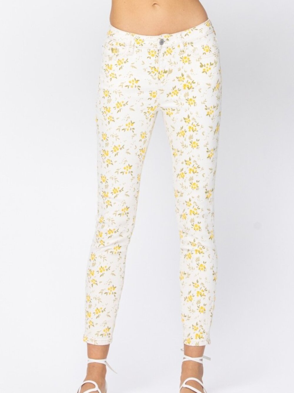 B8 Judy Blue Mid-rise Skinny Floral Print Jeans White NEW